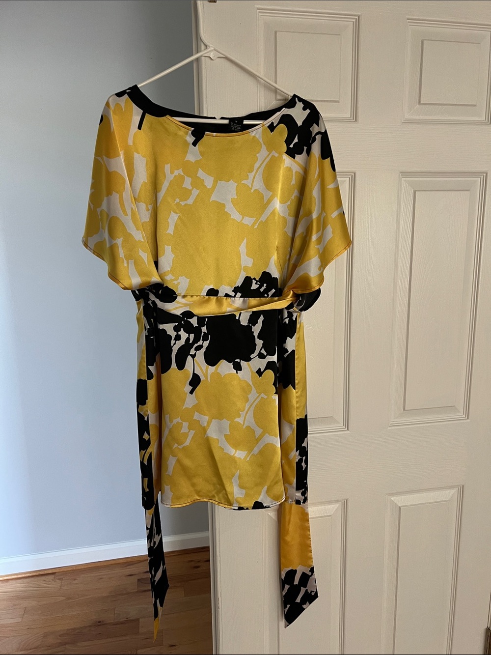 BCBGMaxAzria Yellow, Black & White Floral Midi Dress